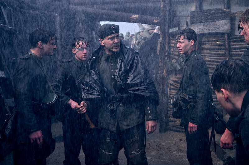 Stanislaus Katczinsky addresses  a group of young recruits.  ‘All Quiet on the Western Front’ First Look Photos