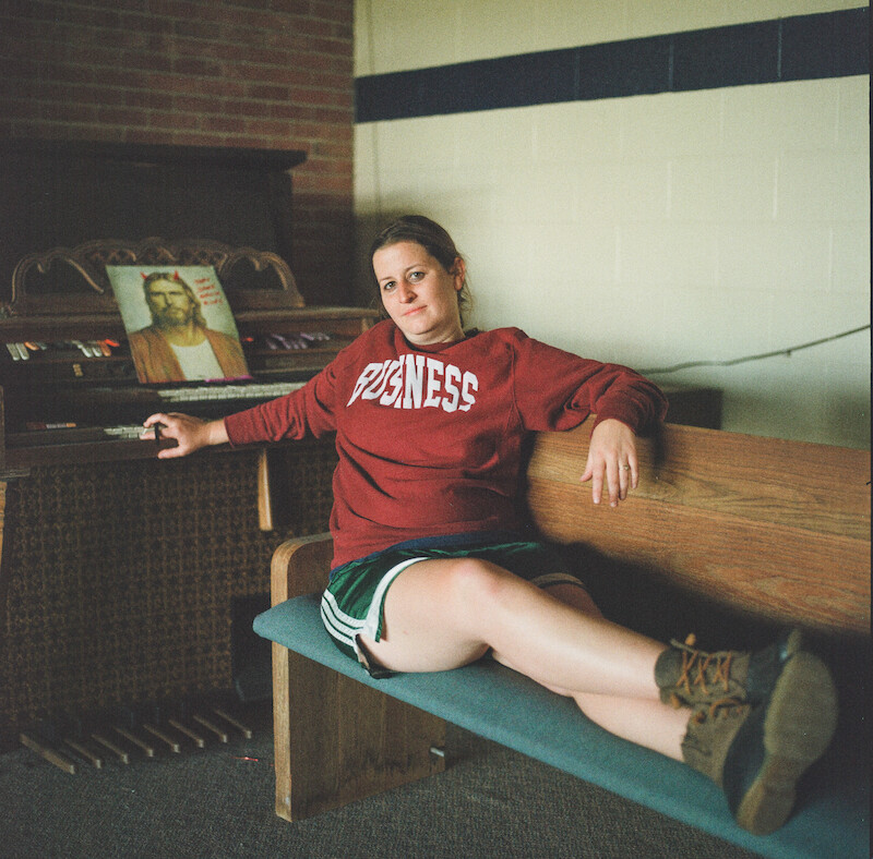 Katherine Kubler in a red sweatshirt at Ivy Ridge. 