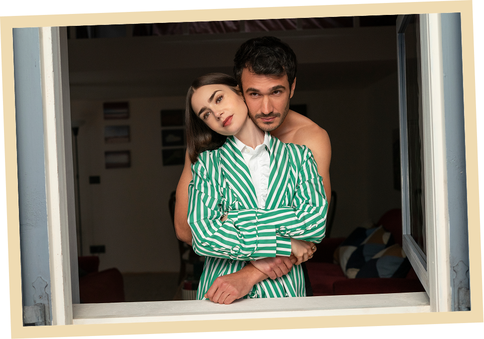 Lily Collins as Emily and Eugenio Franceschini as Marcello in ‘Emily in Paris’ Season 5.