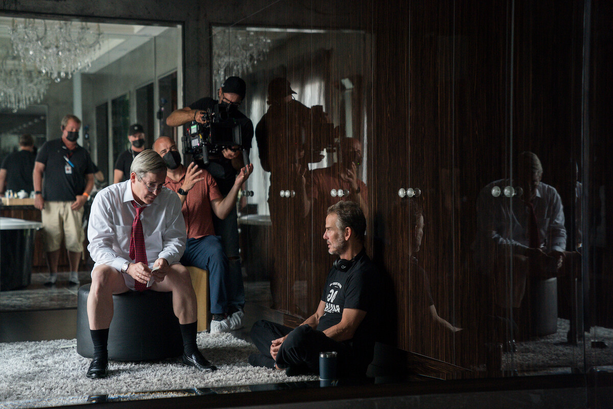 Matthew Broderick as Richard Sackler and director/executive producer Pete Berg work on a scene together in ‘Painkiller.’