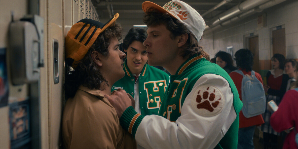 Gaten Matarazzo as Dustin Henderson and Clayton Royal Johnson as Andy in ‘Stranger Things’ Season 5