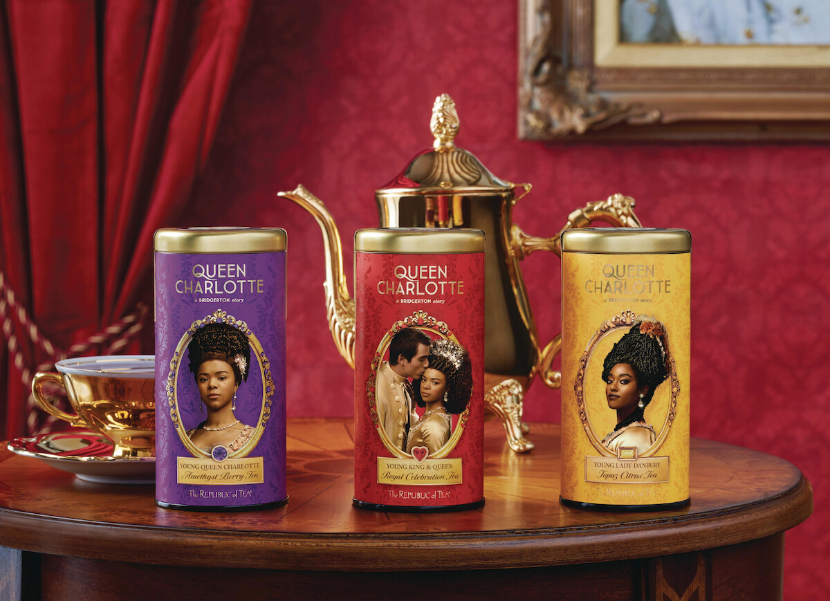 The Republic of Tea’s three new Queen Charlotte-inspired teas. 