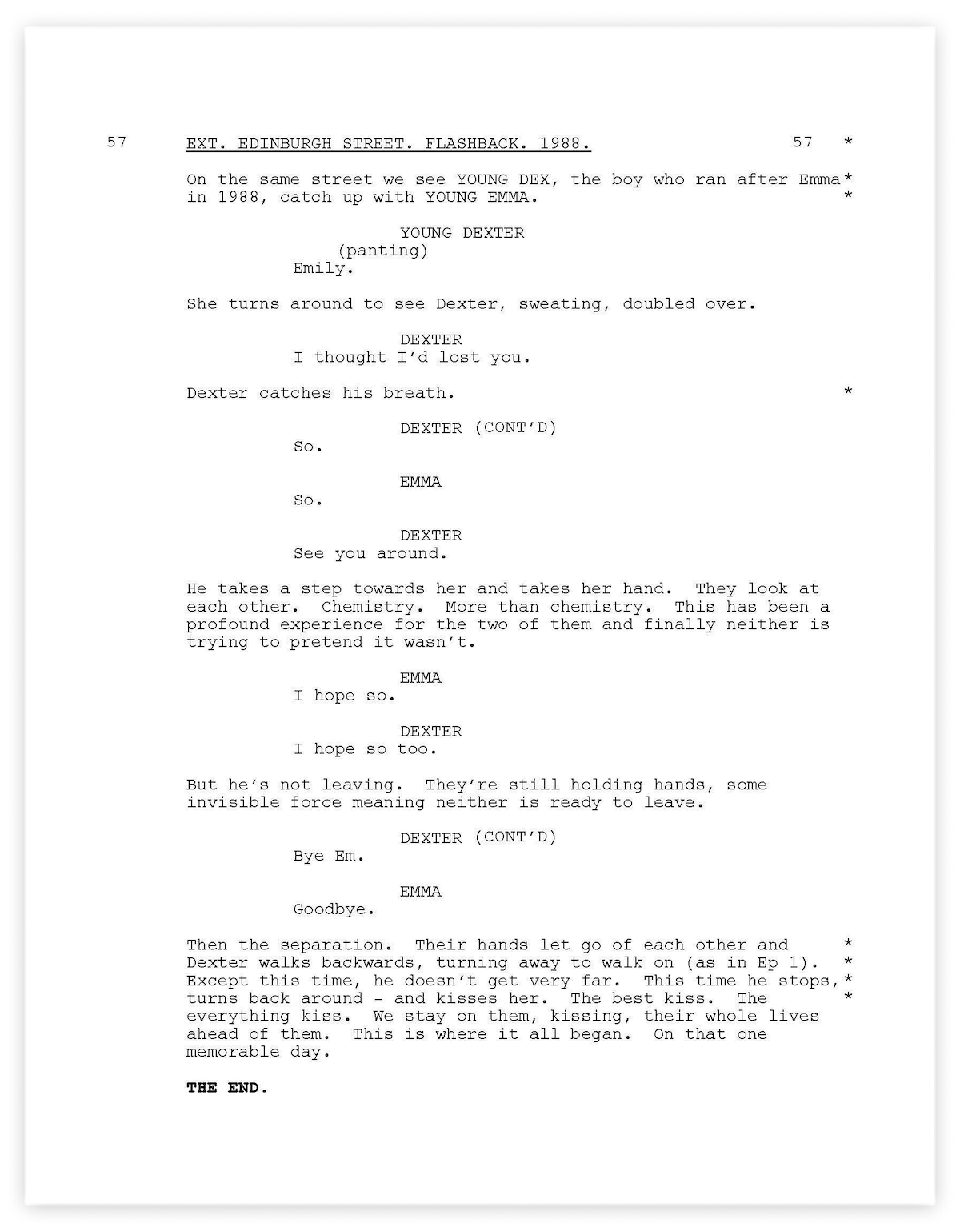 A script excerpt from a One Day scene on the Vennel steps.