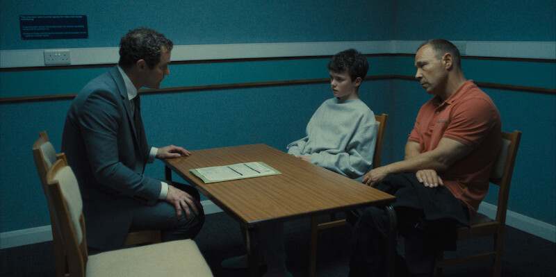 Mark Stanley as Paul Barlow, Owen Cooper as Jamie Miller, and Stephen Graham as Eddie Miller in ‘Adolescence’