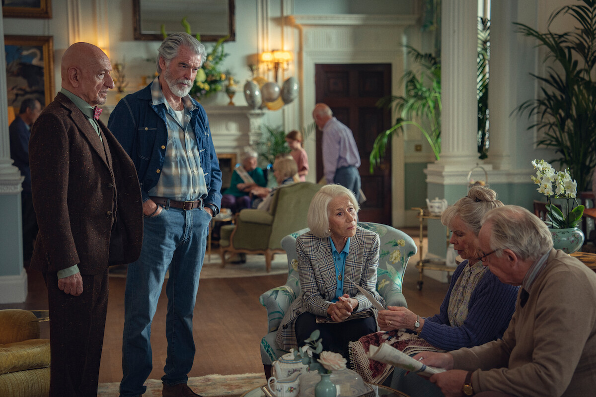 Sir Ben Kingsley, Pierce Brosnan, Helen Mirren, Celia Imrie in ‘The Thursday Murder Club'