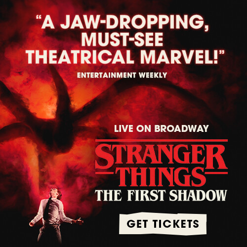 Stranger Things: The First Shadow key art - A shadowy figure stands in fromt of a window while a monster is in sillouette in their shadow
