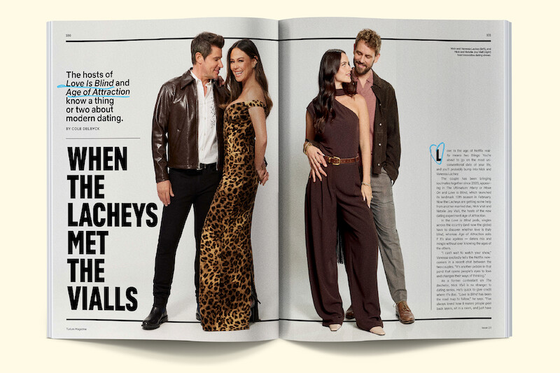 Spread featuring hosts of Love is Blind and Age of Attraction