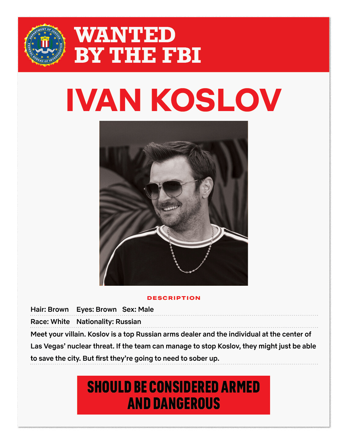 A wanted poster for Ivan Koslov
