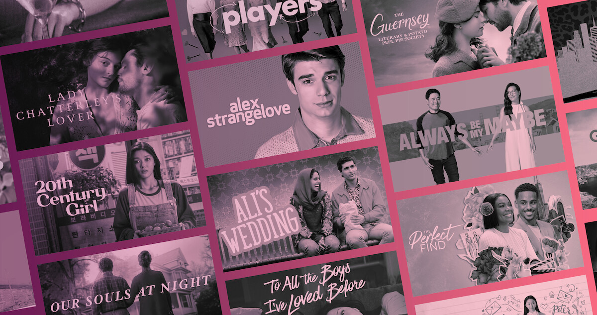 Grid of romance movies thumbnails on Netflix.