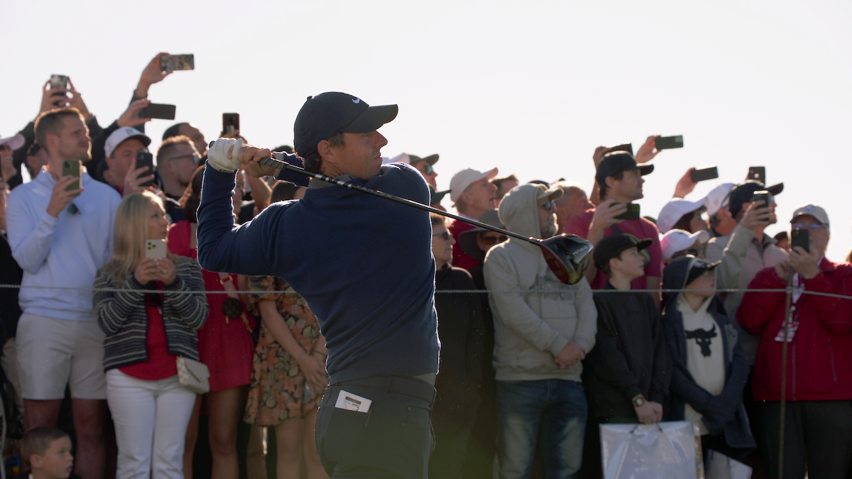 Rory McIlroy takes a swing.