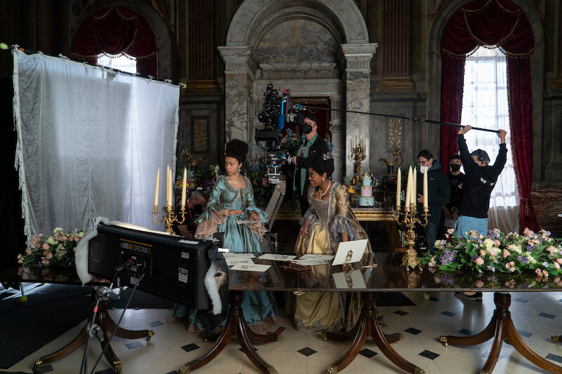 India Amarteifio as Young Queen Charlotte, Director of Photography Jeff Jur, Arsema Thomas as Young Agatha Danbury