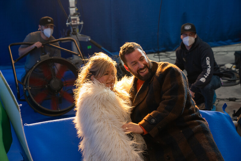 Jennifer Anistion as Audrey Spitz and Adam Sandler as Nick Spitz.