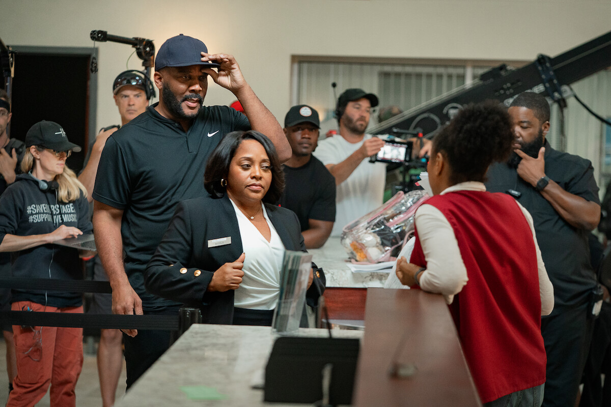 Director/writer/producer Tyler Perry and Sherri Shepherd on the set of ‘Straw.’