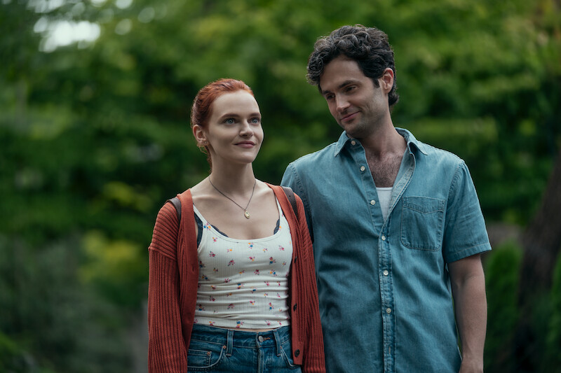 Madeline Brewer as Bronte and Penn Badgley as Joe Goldberg in 'You.'