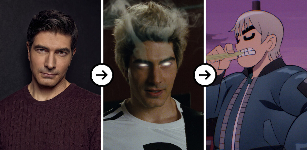 Triptych of images showing a headshot of Brandon Routh, Brandon Routh as Todd Ingram in ‘Scott Pilgrim vs. The World,’ and Brandon Routh as Todd Ingram in ‘Scott Pilgrim Takes Off’