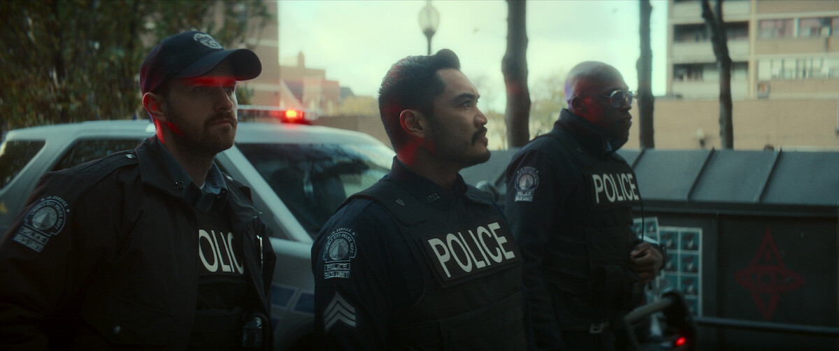 Altair Vincent as Officer Stillman, Alex Mallari Jr. as Sergeant "King" Kingston, Moe Jeudy-Lamour as Officer Cirelli in ‘Code 8 Part II.’
