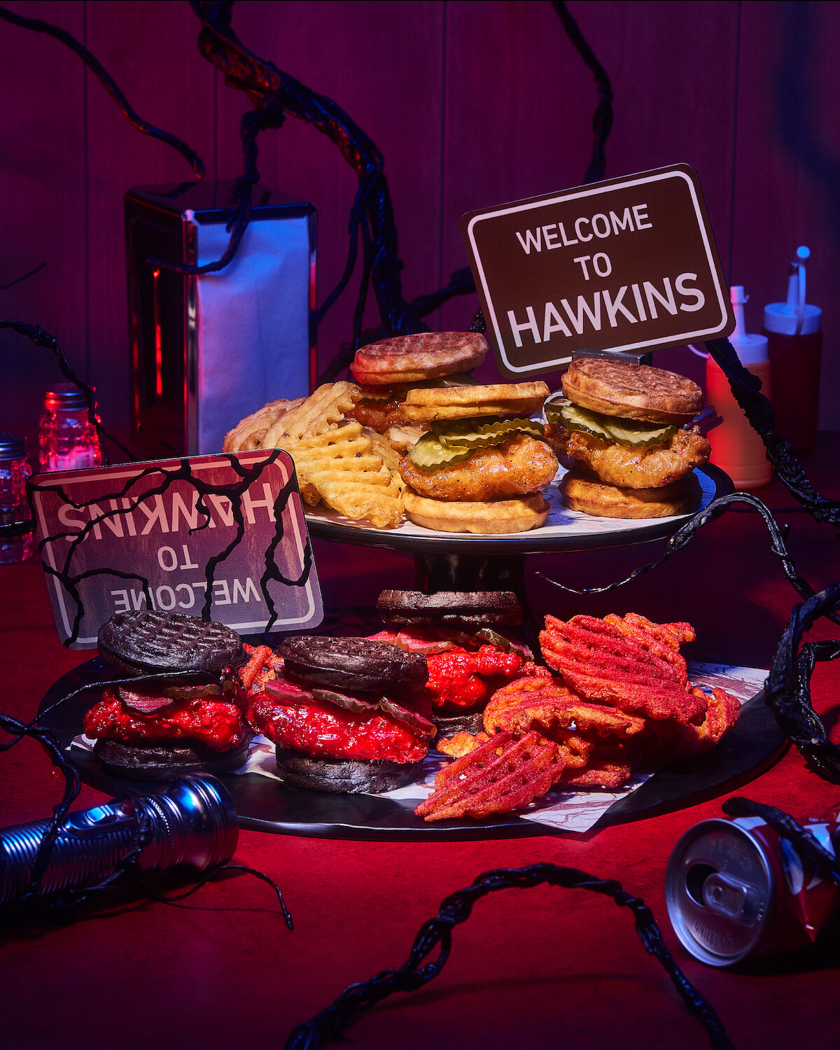A plate of crispy chicken and waffle sliders