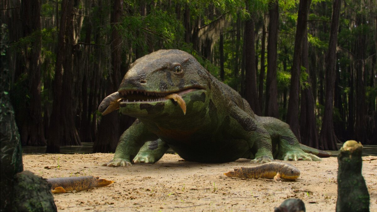 An extinct creature in a scene from ‘Life on Our Planet’