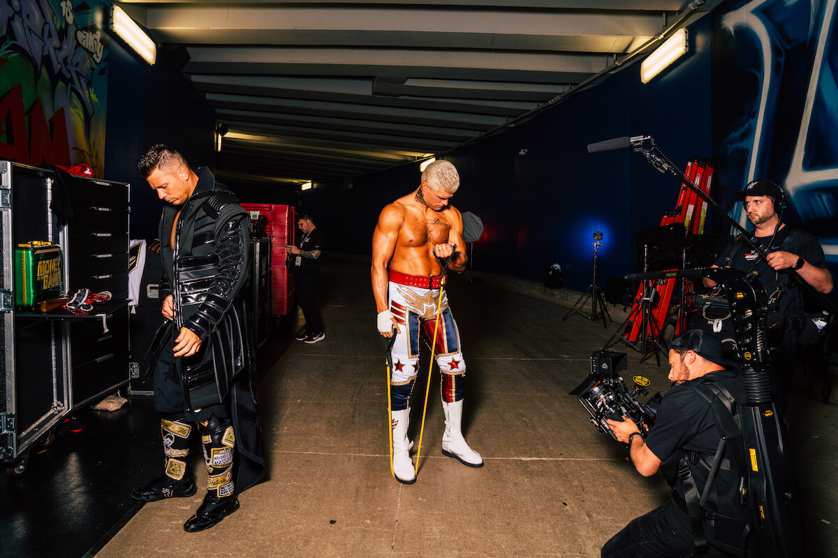 Cody Rhodes trains backstage.