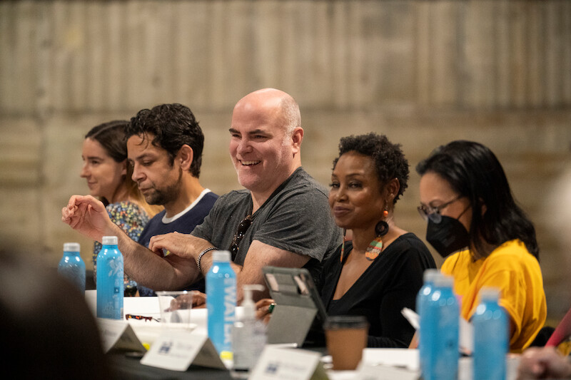 Izzy Diaz as Eddie Gomez, James Babson as Daryl Armogeda, Juliette Jeffers as Angie Huggins and Sumalee Montano as Dana Hammond at the table read for The Residence.  