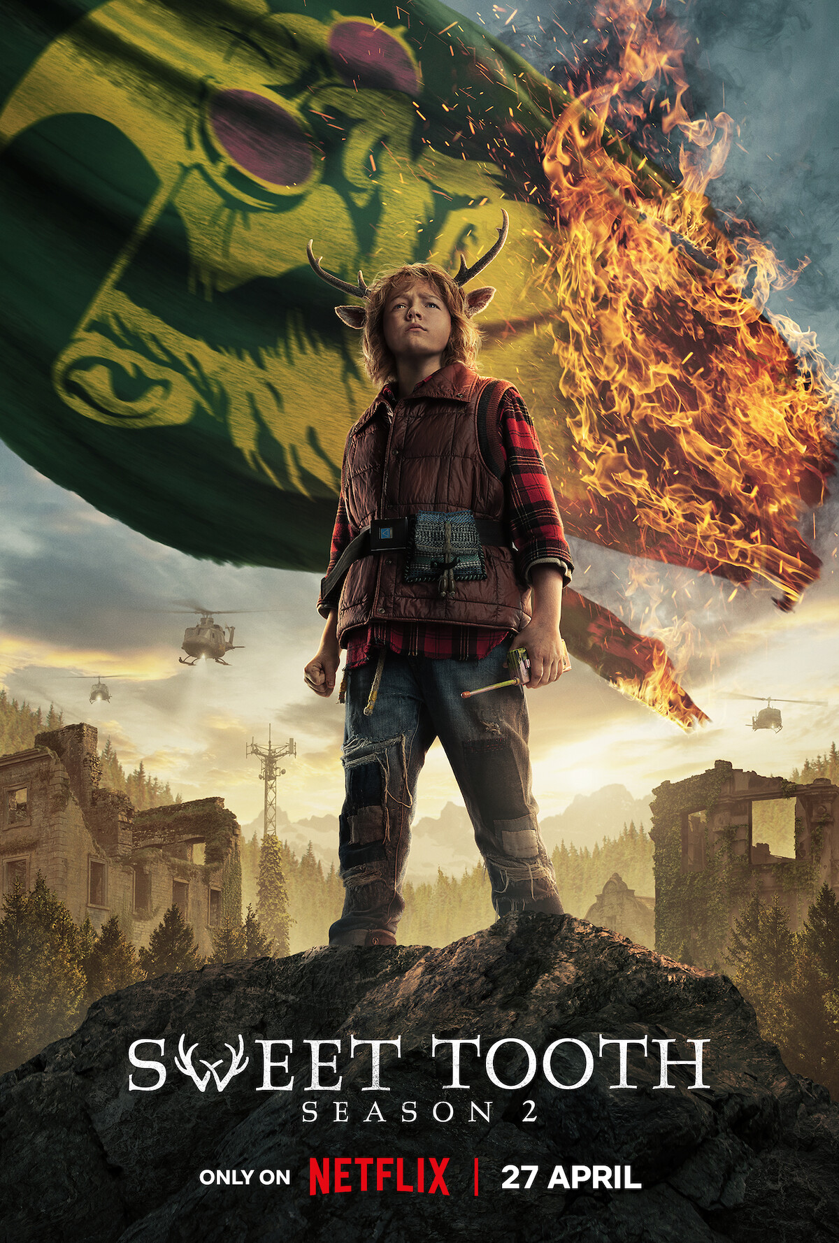 Gus stands atop a rock in the Sweet Tooth season 2 poster