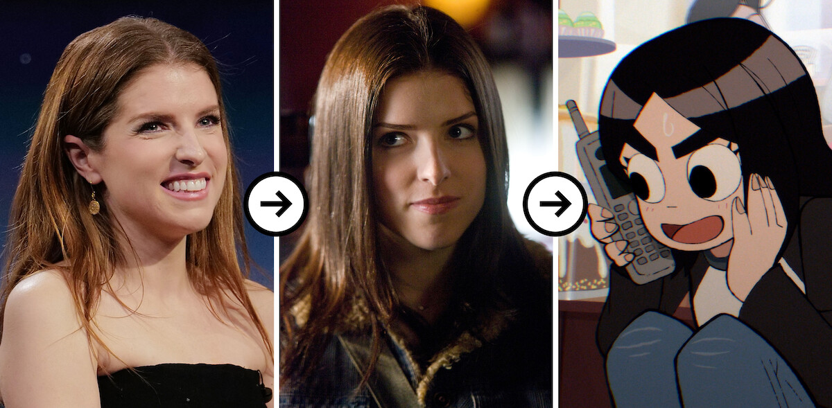 Triptych of images showing a headshot of Anna Kendrick, Anna Kendrick as Stacy Pilgrim in ‘Scott Pilgrim vs. The World,’ and Anna Kendrick as Stacy Pilgrim in ‘Scott Pilgrim Takes Off’