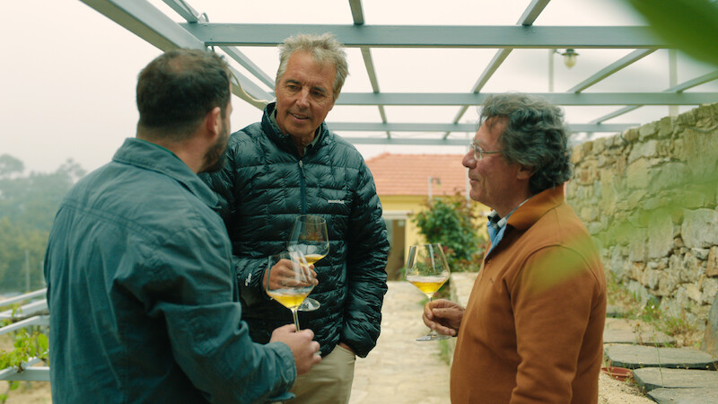 (L to R) Konstantinos Afianes, Dan Buettner, and Nikos Grigoris Afianes in Live to 100: Secrets of the Blue Zones.