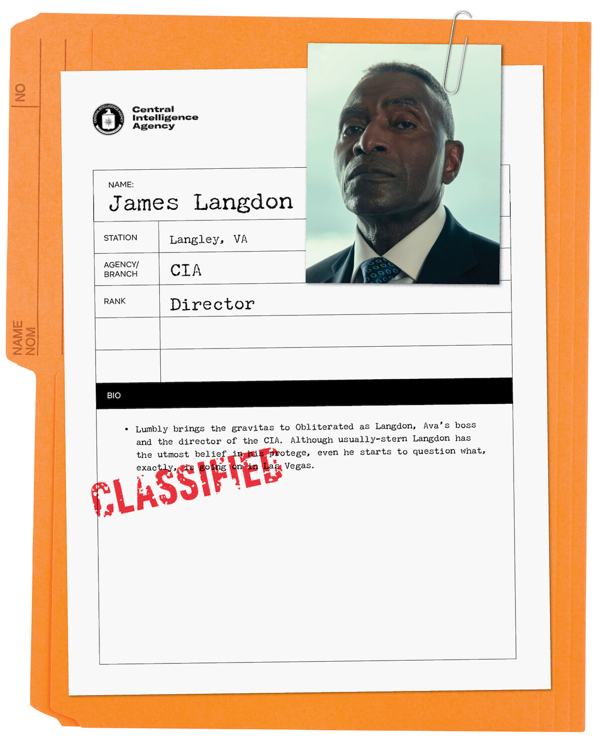 A dossier file for James Langdon