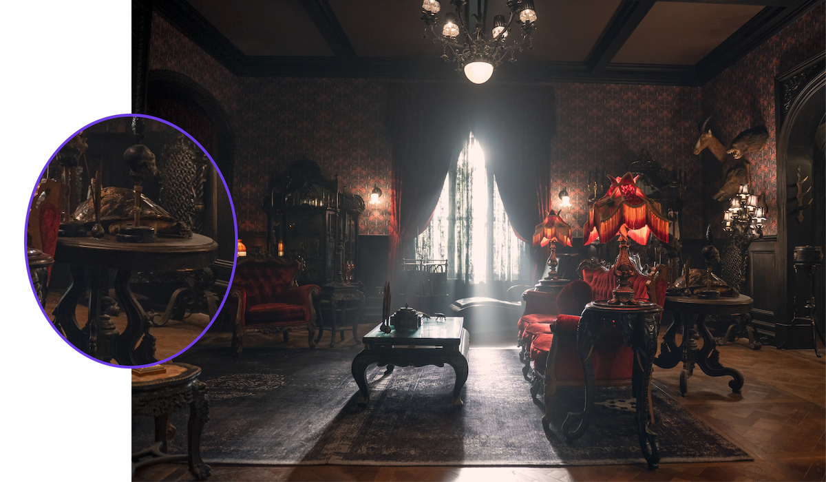 The interior of Morticia’s cottage in ‘Wednesday’ Season 2.