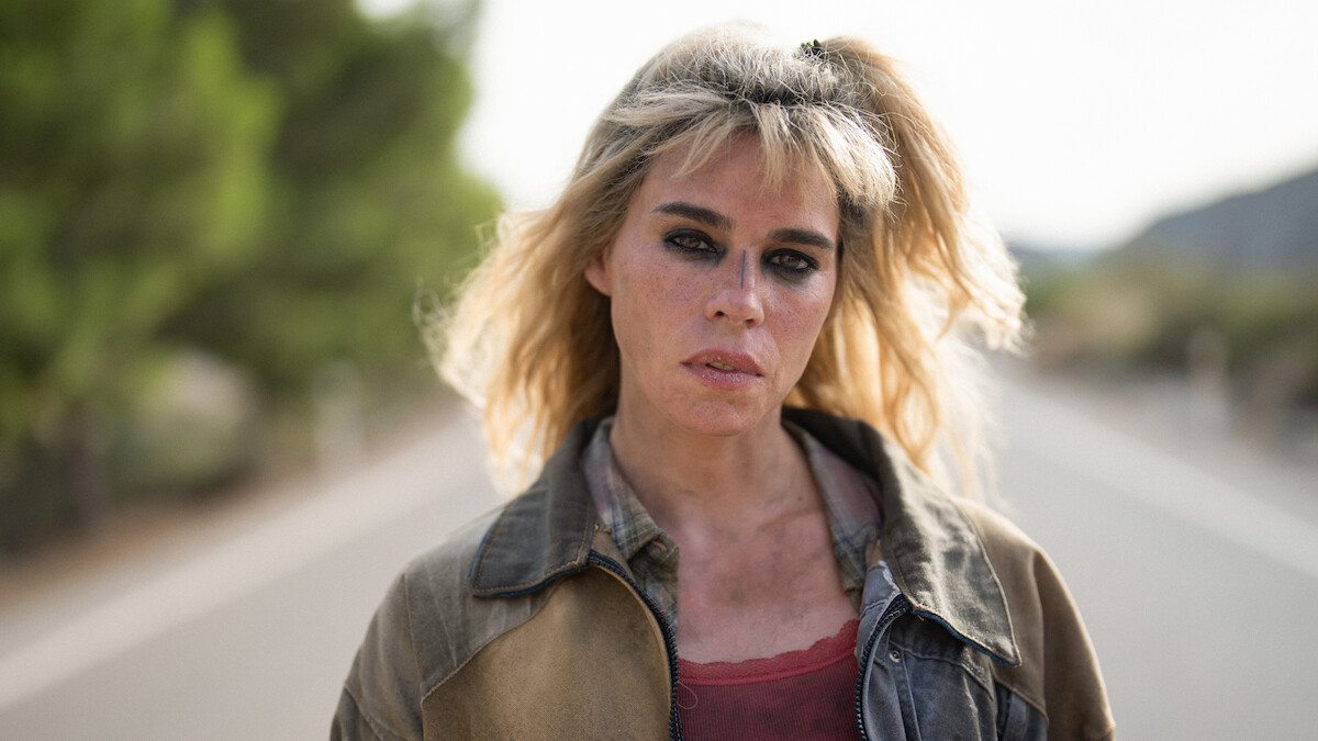 Billie Piper as Cassandra stands in the middle of the street in Season 1 of ‘Kaos’