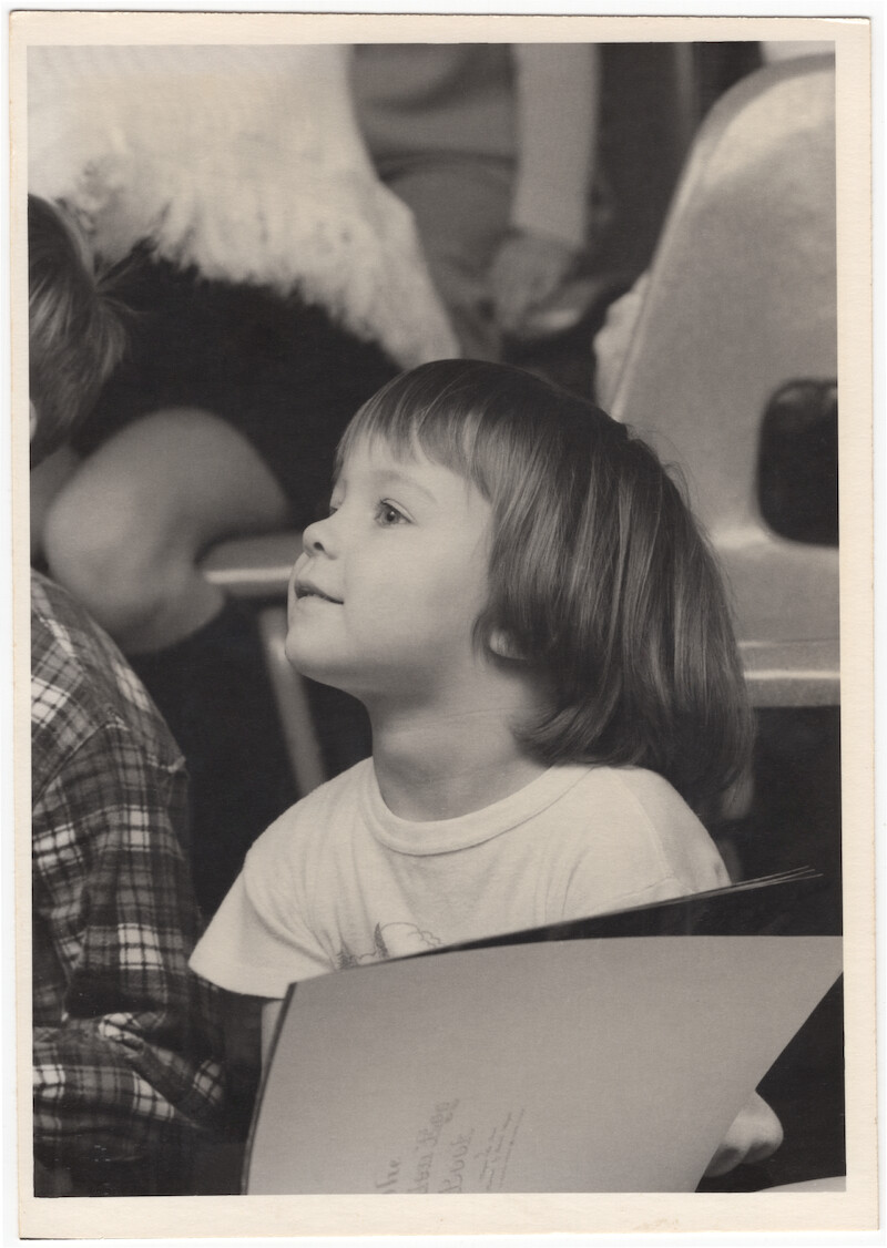 A black and white portrait of Pamela.