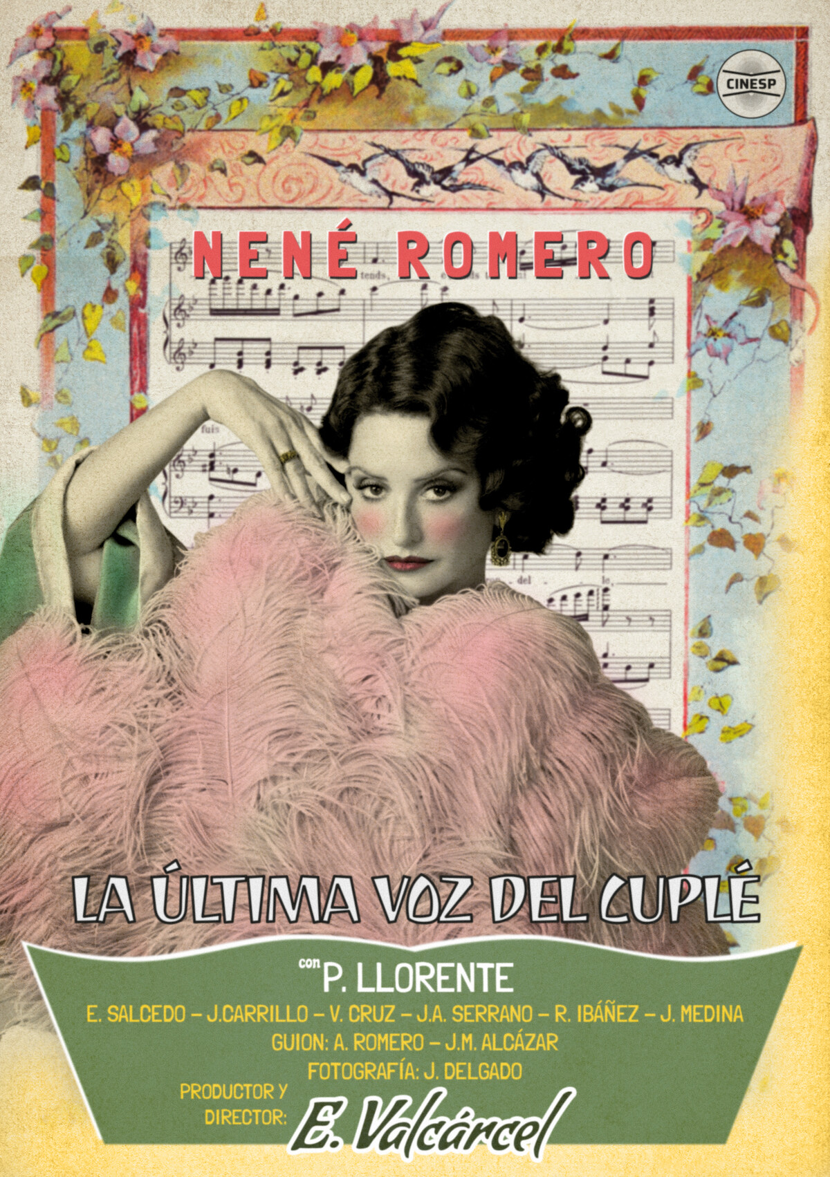 A piece of concept art from La Bola Negra that is a promotional poster for a performance by Nené, played by Penélope Cruz.