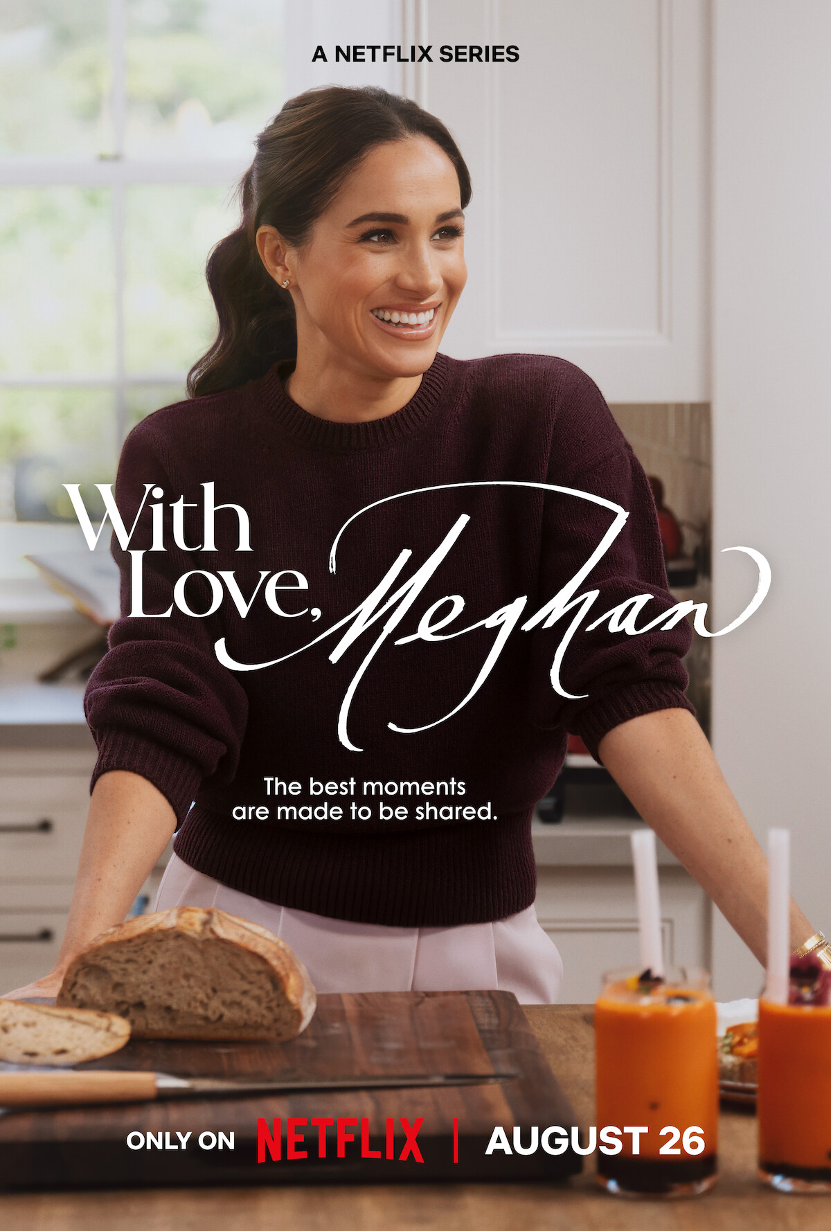 With Love, Meghan key art. Meghan Markle in her kitchen
