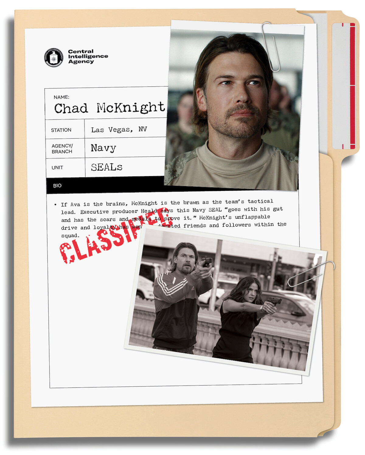 A dossier file for Chad McKnight