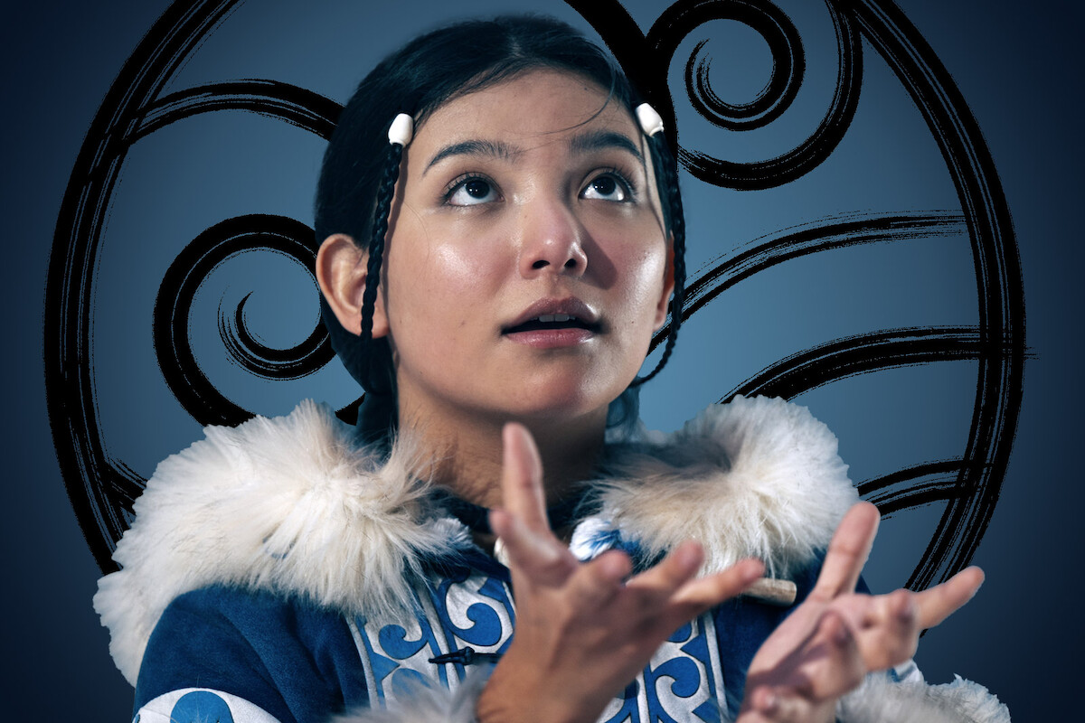 Kiawentiio as Katara wears a blue cloak in Season 1 of ‘Avatar: The Last Airbender’