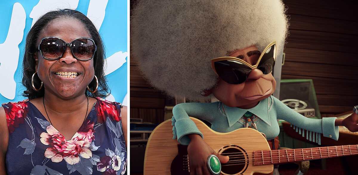 L: Maliaka Mitchel, R: Peggy Purvis tunes her guitar in ‘Thelma and the Unicorn.’