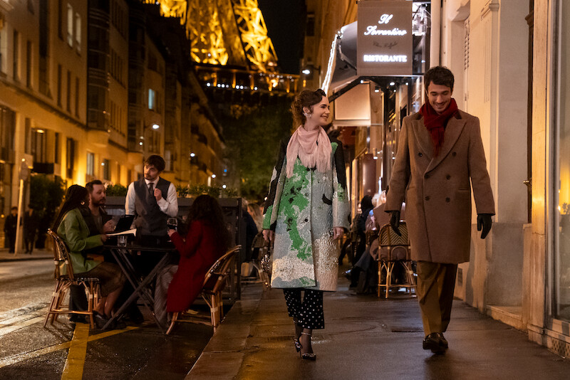 Lily Collins as Emily, Eugenio Franceschini as Marcello  in Season 4 of 'Emily in Paris'