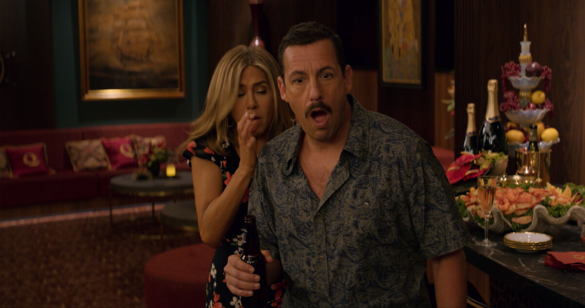 Adam Sandler and Jennifer Aniston in Murder Mystery.