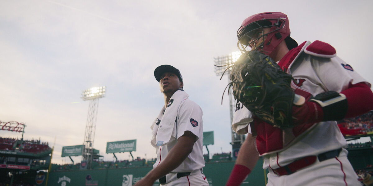 Brayan Bello and Reese McGuire during a game