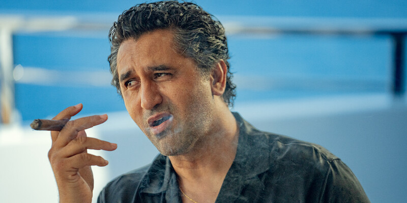 Cliff Curtis as Poseidon smokes a cigar in 'KAOS'