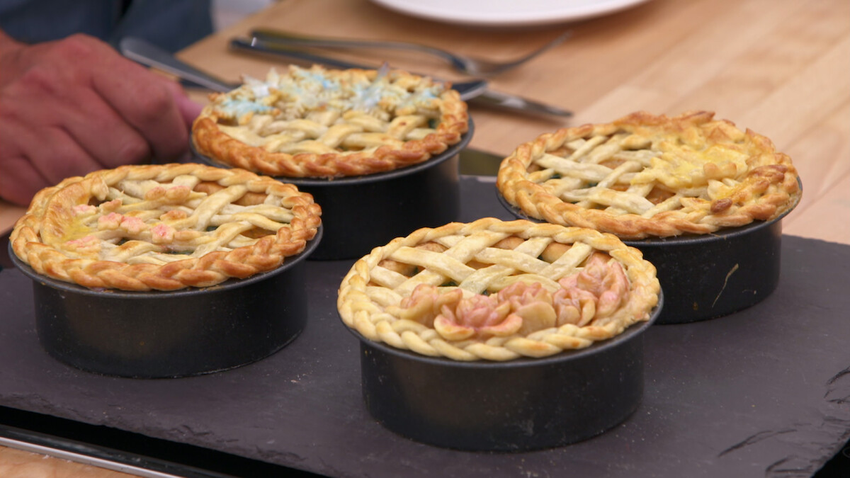 Spinach, butternut squash and blue cheese pies with crust inspired by the four seasons