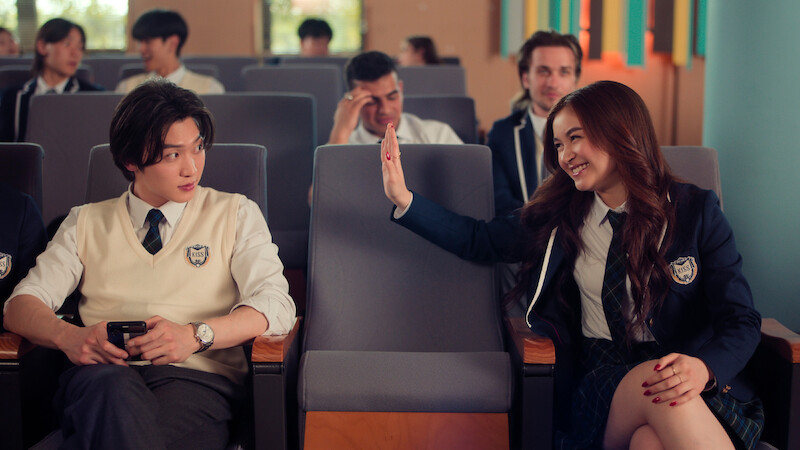 Sang Heon Lee as Min Ho Moon and Anna Cathcart as Kitty Song Covey in Season 2 of 'XO, Kitty'