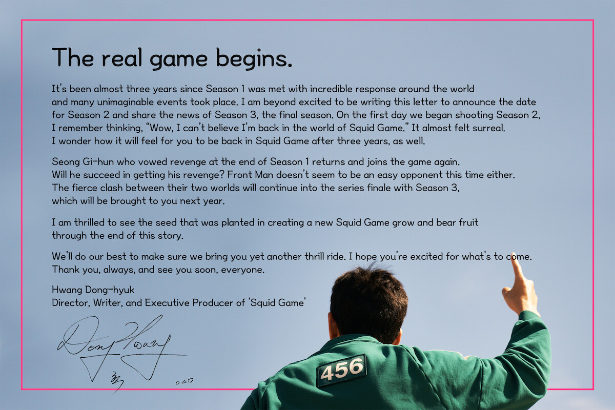 Director Hwang's message that ‘Squid Game’ Season 3 will be the final season of the series.