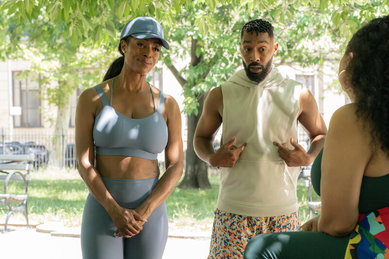 Tasha Smith as Marley, Tone Bell as Khalil, and Michelle Buteau as Mavis in 'Survival of the Thickest' Season 2.