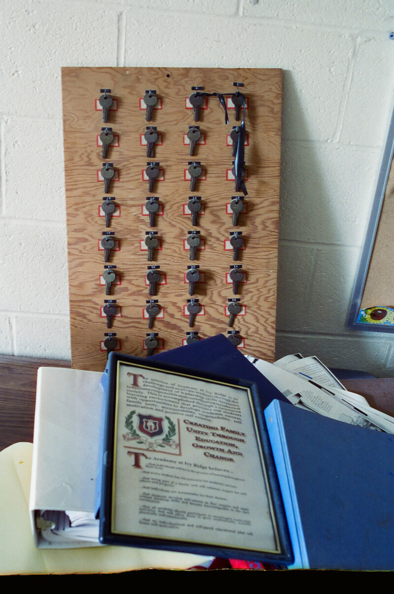 Old keys hanging on a board at Ivy Ridge. 