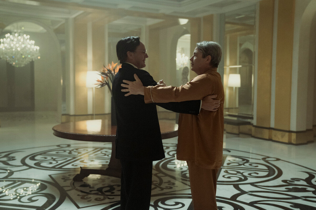 Clark Gregg as Arthur Sackler Sr. and Matthew Broderick as Richard Sackler dance together in Season 1 of ‘Painkiller.’