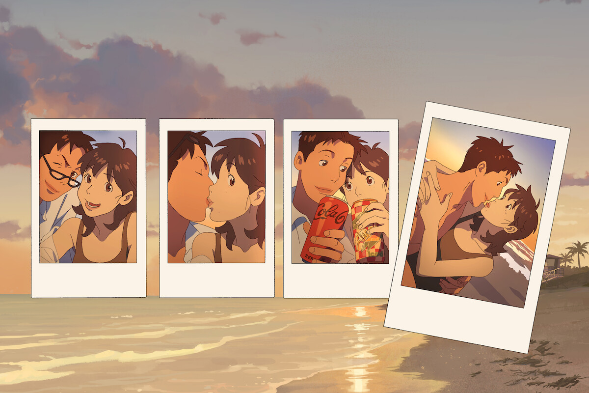 Four animated polaroids of a couple