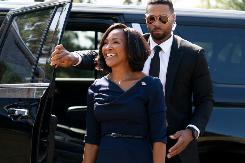 Terri J. Vaughn as Antoinette Dunkerson, Karon Riley as Michael Davies in 'Miss Governor'