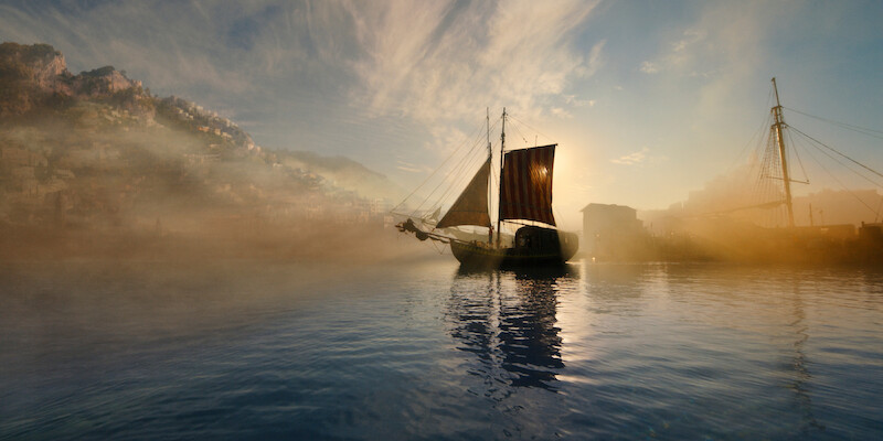 A ship sailing on the sea