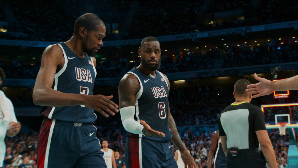 Kevin Durant and LeBron James playing for The Team USA Basketball Team